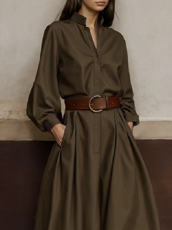 Effortless Elegance Long Sleeved Loose Buttoned V Neck Wide Leg