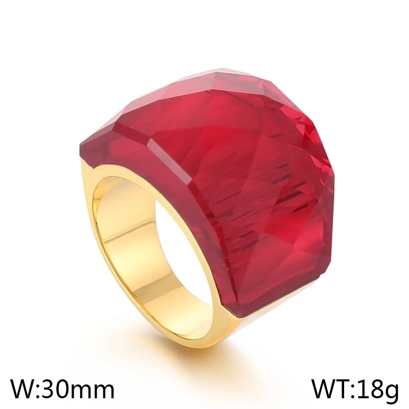 Vintage Style Geometric 304 Stainless Steel Glass 18K Gold Plated Women's Rings