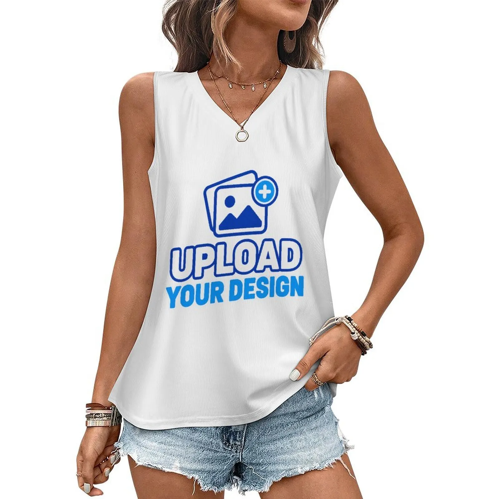 Ribbed V-Neck Tank Top custom product view 9