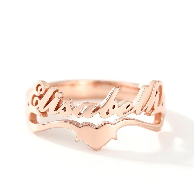 Personalized Name Ring With Heart Stackable Custom Rings