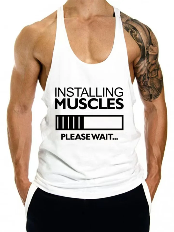 Fitness spaghetti strap tank top men's loose training muscle I-word suspenders cotton sports muscle type T-shirt-JRSEE