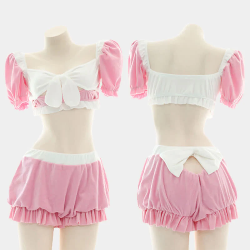 Sweet Blue Lace Up Ruffled Maid Skirt Lingerie Stockings Set main image 1