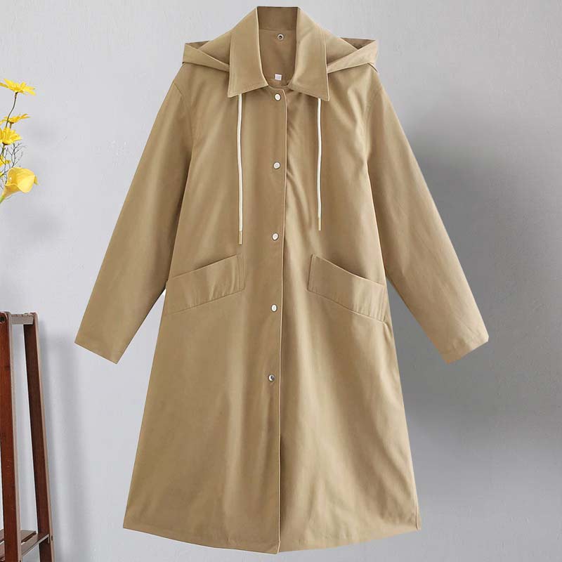 Pure Color Drawstring Loose Hooded Coat