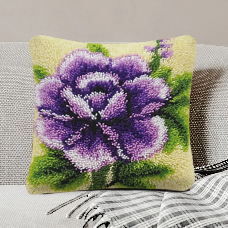 Purple Petunias Pillowcase Latch Hook Kits for Adult, Beginner and Kid veirousa