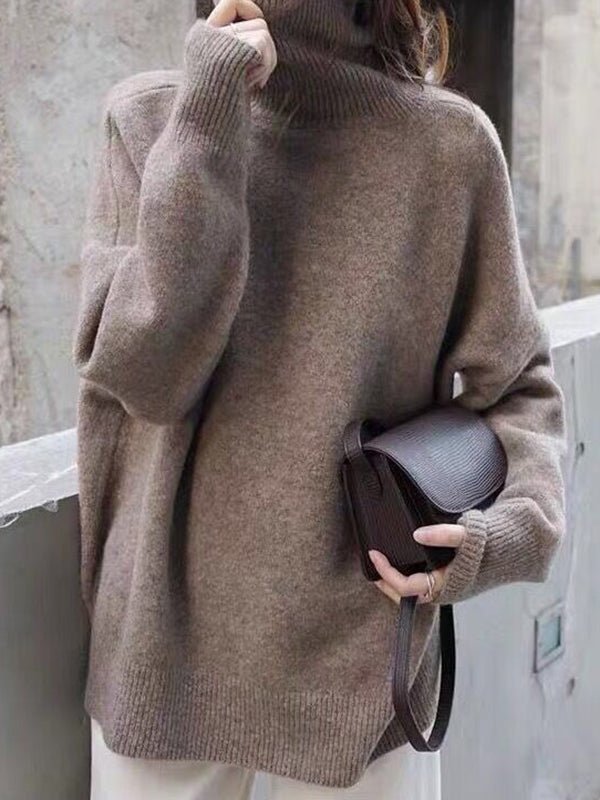 Camel Hollowed Detail Wide Sleeve Loose Pullover Sweater