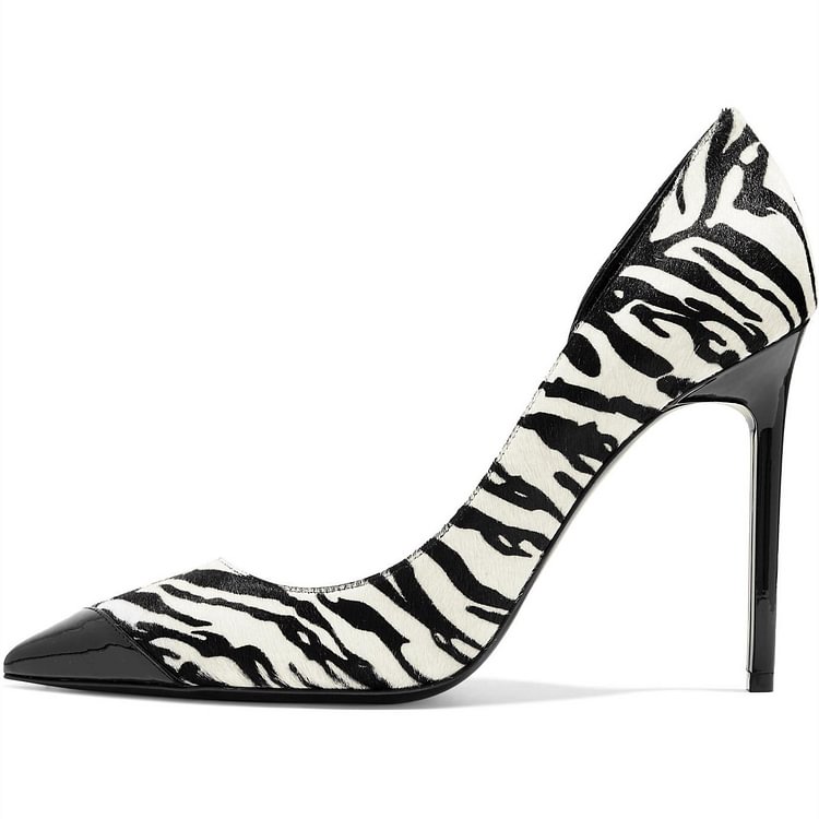 Black and White Zebra Pointy Toe Stiletto Heels Pumps Office Shoes |FSJ Shoes