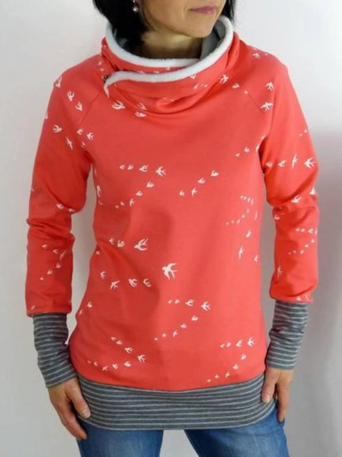 Orange Long Sleeve Cotton-Blend Sweatshirt Zaesvini