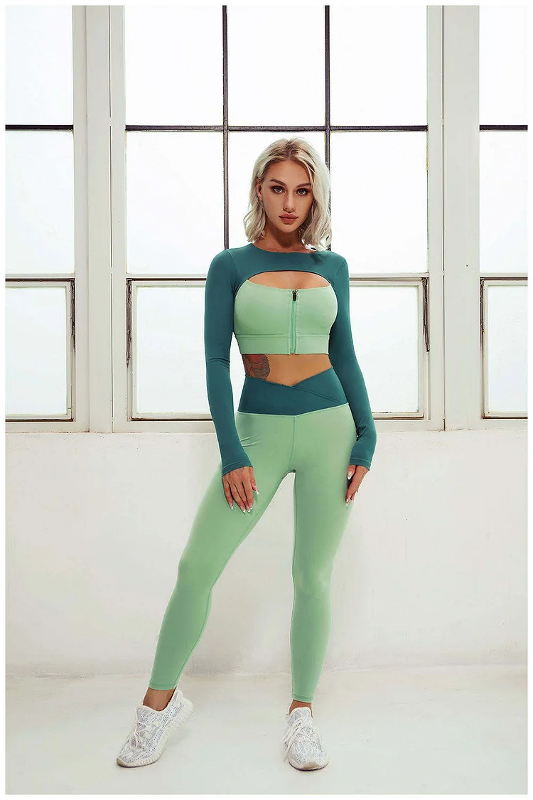 Front Hollow Out Long Sleeve Crop Top and Leggings Set