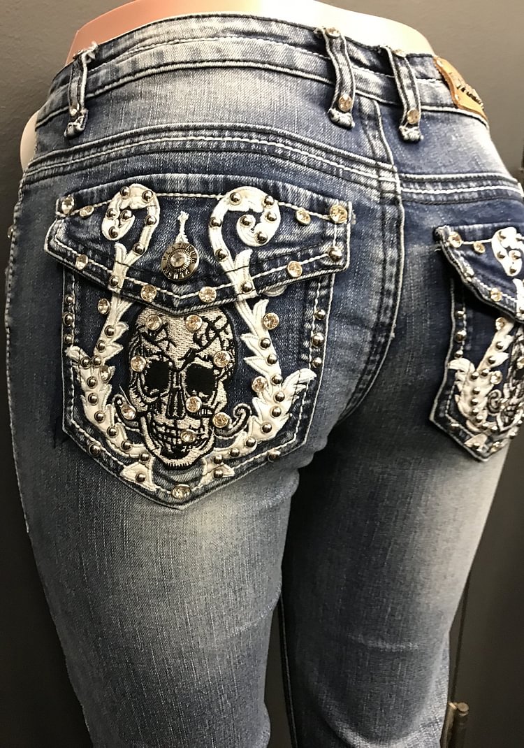 Bombshell Skull Boot Cut Jean - BlackFridayBuys