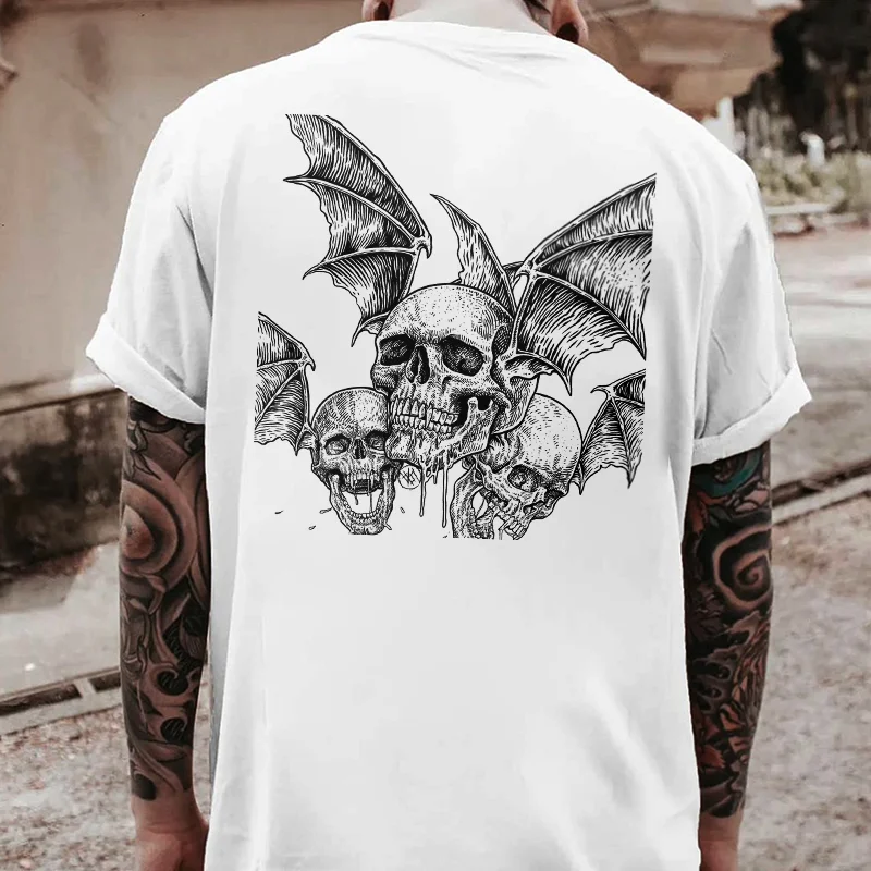 Brutal And Greedy Flying Skull Printed Men's T-shirt -  