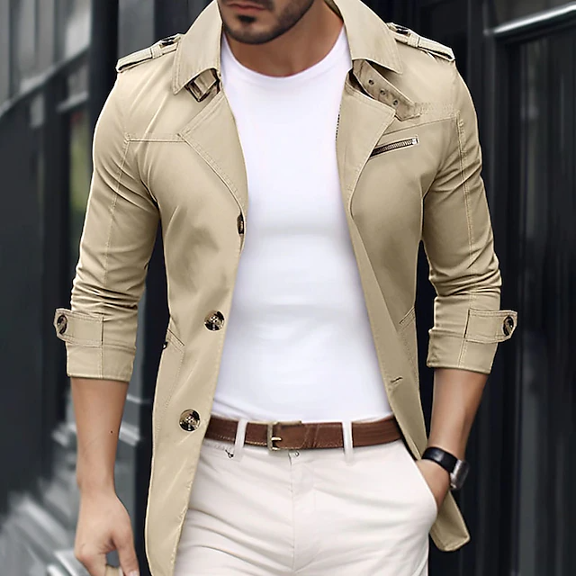 Men's Fashion Single Breasted Mid Length Long Sleeve Coats