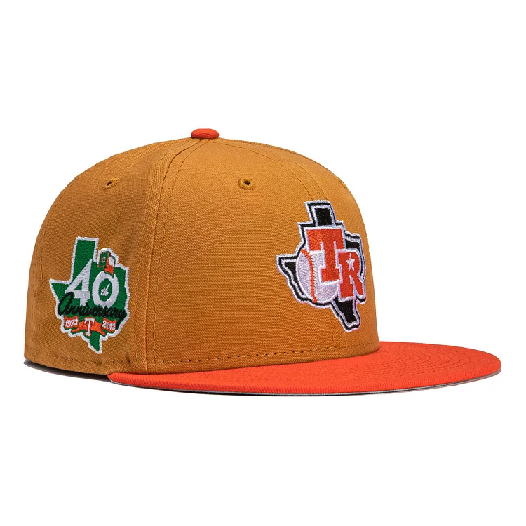 New Era 59Fifty Turkey Bowl Texas Rangers 40th Anniversary Patch Hat - Khaki, Orange QueenFunky