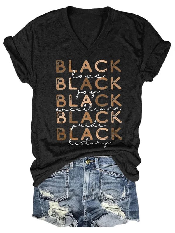 VChics Black History Month Black Pride Love Print T-Shirt