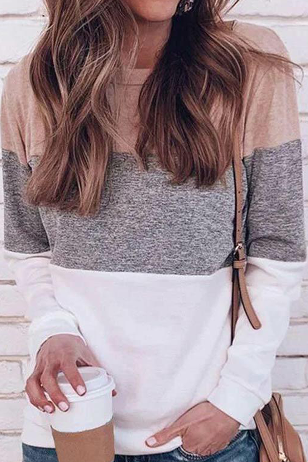 Casual Patchwork Basic Contrast O Neck Tops - Life is Beautiful for You - SheChoic