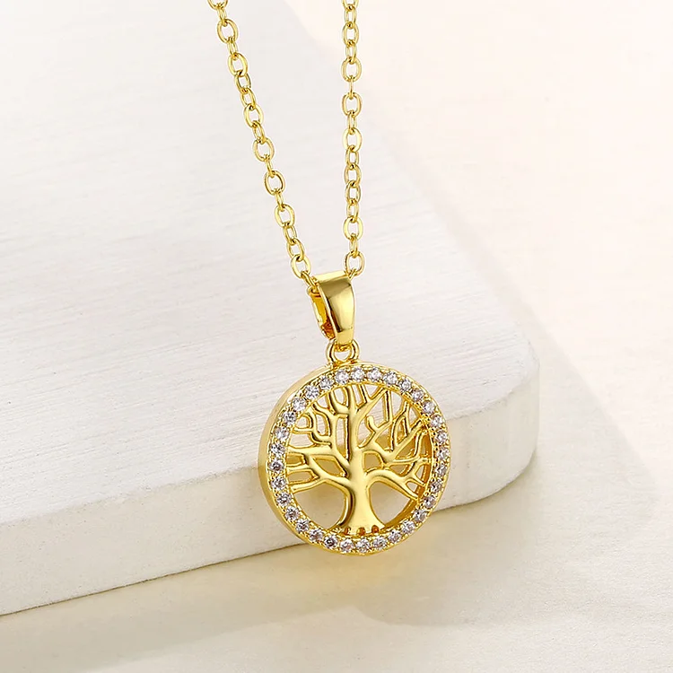 Round Hollow Tree of Life Pendant Necklace Geometric Clavicle Chain VangoghDress