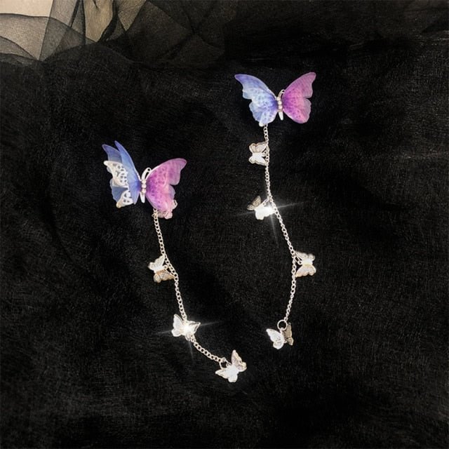 Korean Yarn Elegant Metal Tassel Long Hair Clips Butterfly Hairpins SP16686