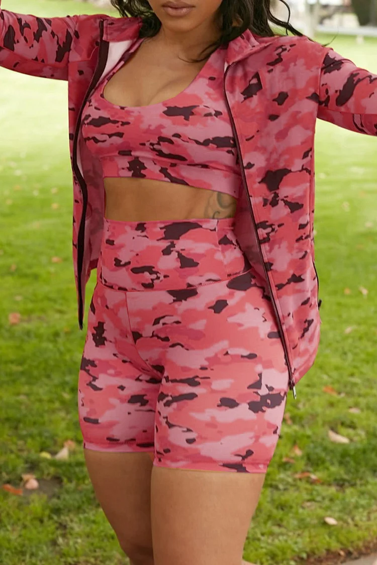 Red Fashion Casual Print Patchwork Long Sleeve Two Pieces