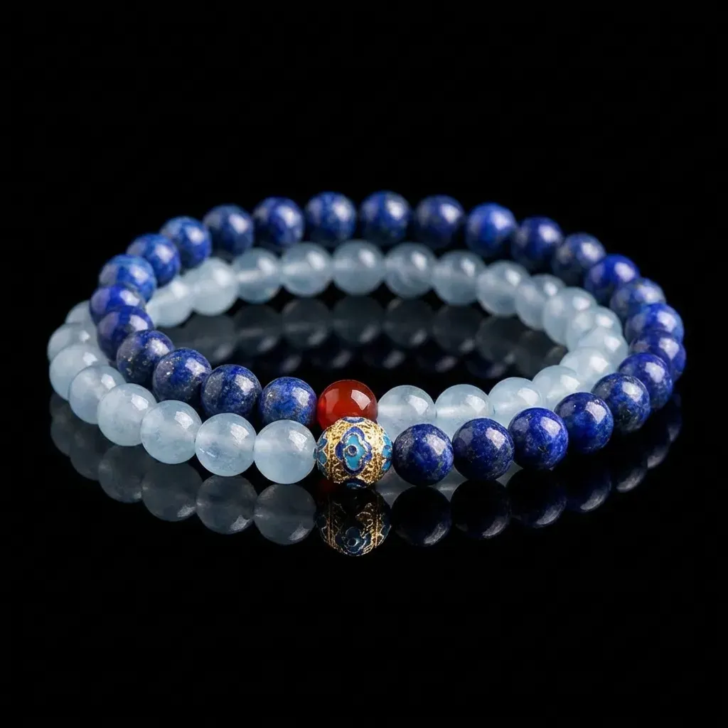 JiStones Royal Lapis Lazuli & Aquamarine Dual-Strand Bracelet Lapis Lazuli Aquamarine Double Layer Bracelet