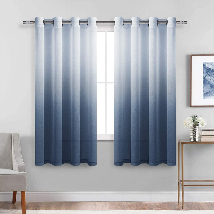 Denim Blue Indoor Sheer Curtains Gradient For Living Room 1Pcs-ChouChouHome