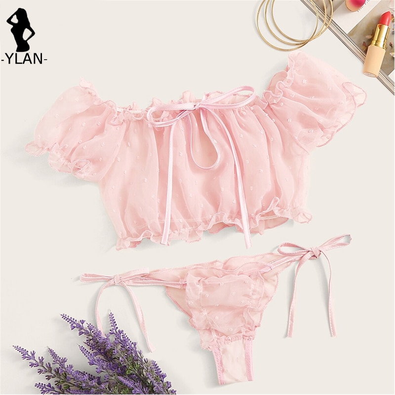 Billionm Women S Lingerie Sexy Mesh Bra Set Off Shoulder Ruffle