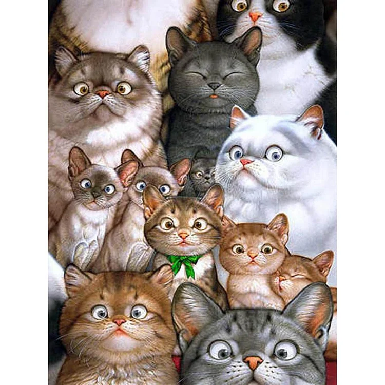 Cat Round Part Drill Diamond Painting 20X25CM(Canvas) gbfke