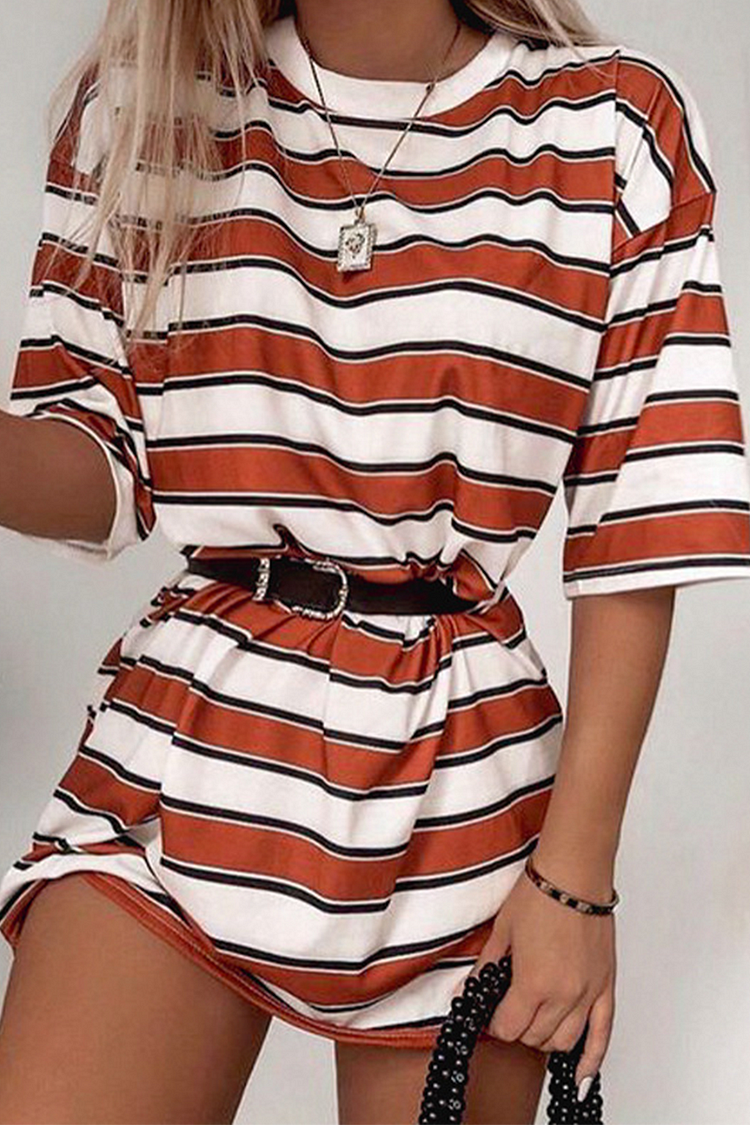 Casual Striped Basic O Neck T-Shirts - Life is Beautiful for You - SheChoic