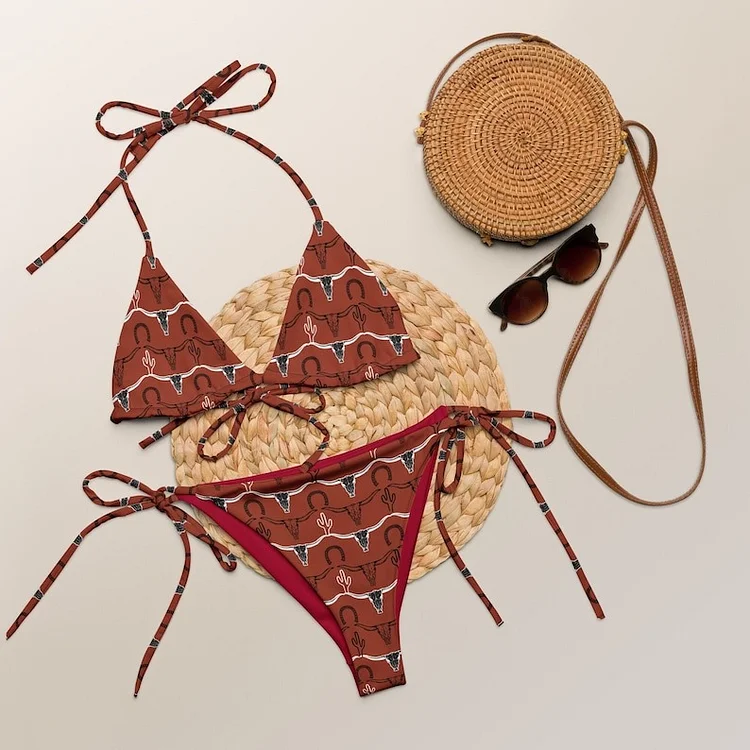 Brown Wlid Western Print Bikini Set