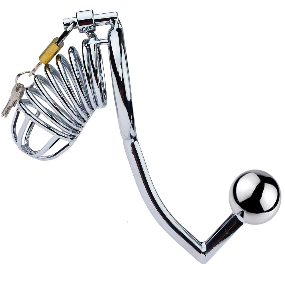 Discipline Chastity Cock Cage with Butt Plug Hook