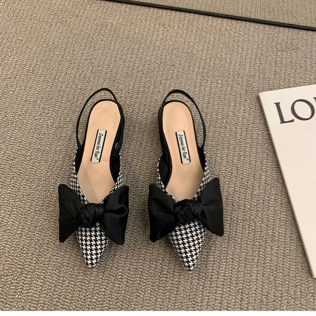 Women's Fashion Casual Low Heel Pointed Toe Bow Sandals