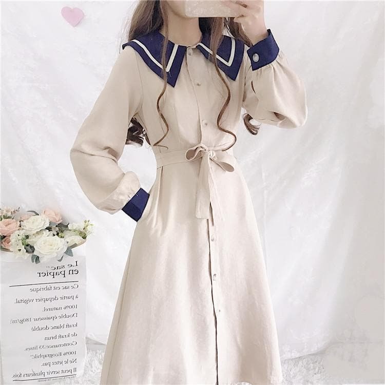 Beige/Blue Sweet Sailor Dress Coat SP13355