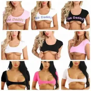 pornhint Pornhint Sexy Women's Open Bust Sheer Mesh Short Crop Top Bra Cupless Tops T-shirt