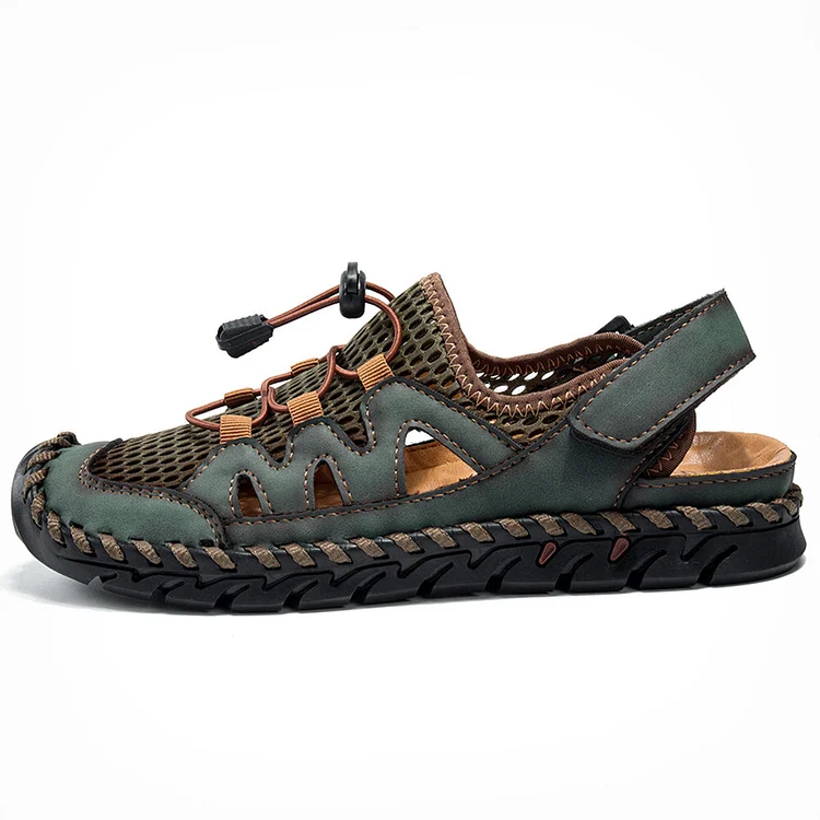 Men Rubber Toe Cap Leather Handmade Breathable Water Sandals  Stunahome.com