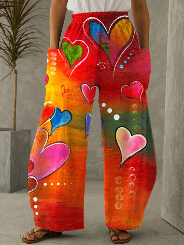 Valentine's Day Heart Print Casual Pants