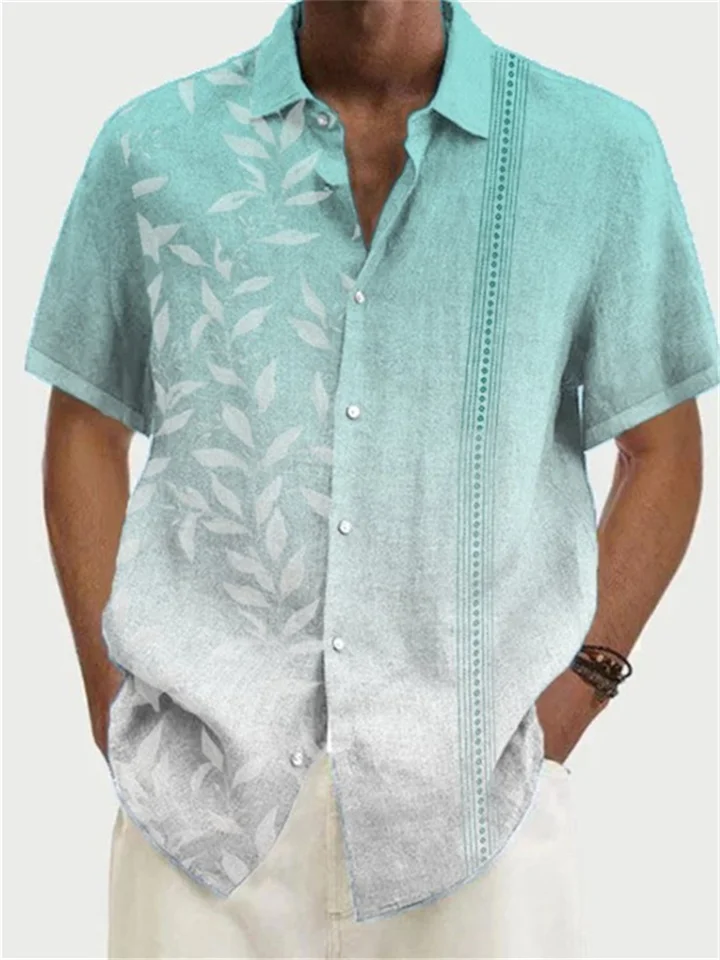 Men's Shirt Summer Hawaiian Shirt Gradient Graphic Prints Leaves Turndown Red Royal Blue Blue Dusty Blue Green Street Casual Short Sleeves Button-Down Print Clothing Apparel Linen Tropical Sports-JRSEE