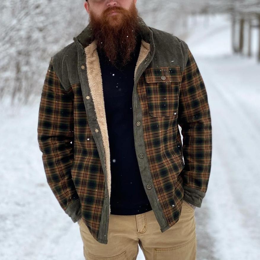 Men's Retro Check Pattern Stitching Warm Wanderer Jacket、、URBENIE