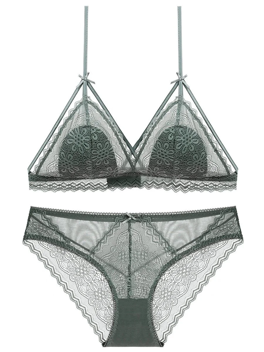 French sexy triangle cup underwear set without steel ring