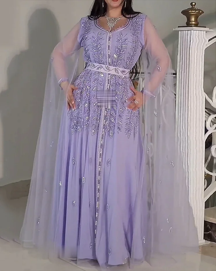 Women's Mesh Embroidered Sequined Kaftan Dress