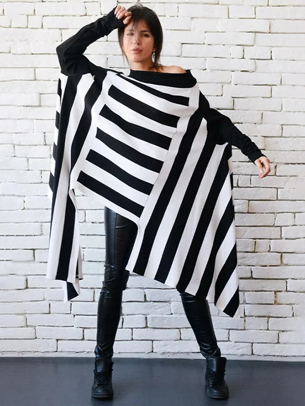 Original Stylish Striped Off-The-Shoulder Long Sleeves T-Shirt Top