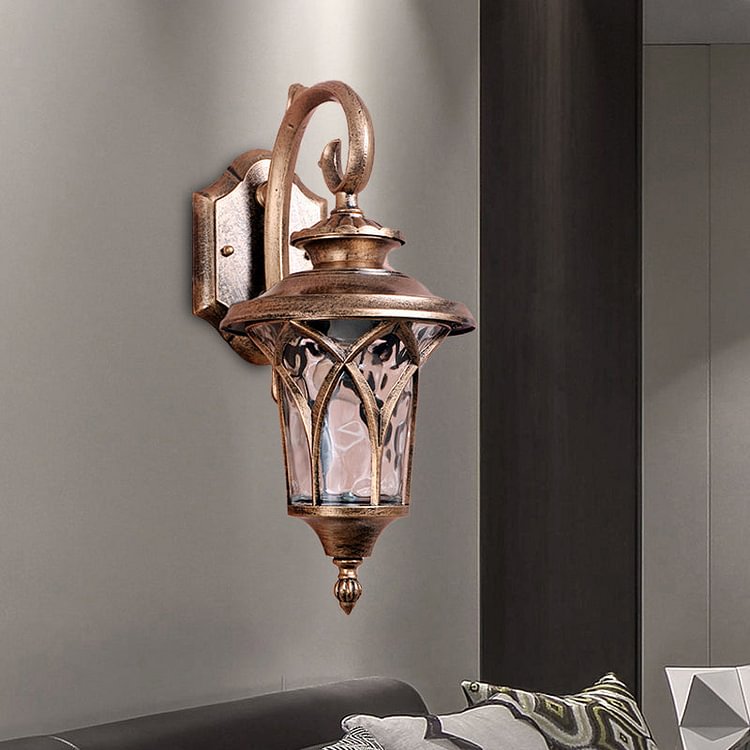 Rustic Urn Wall Sconce Light 1 Bulb Aluminum Wall Lamp Fixture in Brass with Water Glass Shade