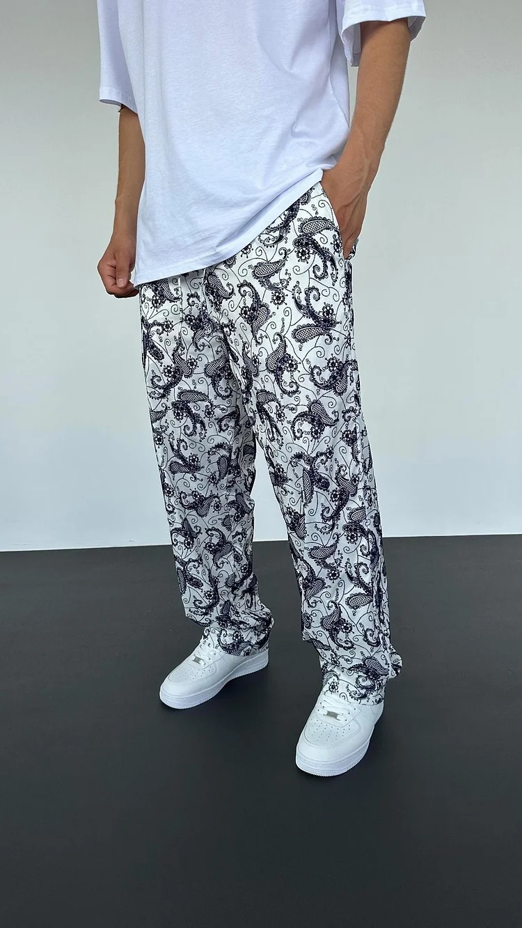 Printed Loose Men's Straight Leg Pants