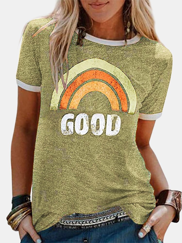 Cartoon Rainbow Letter Print Short Sleeve T shirt P1646205