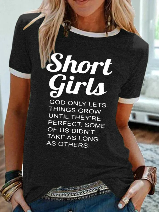 Women's Funny Short Girl Crew Neck Casual T-shirt socialshop