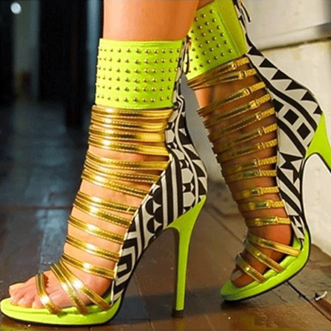 Green sales gladiator heels