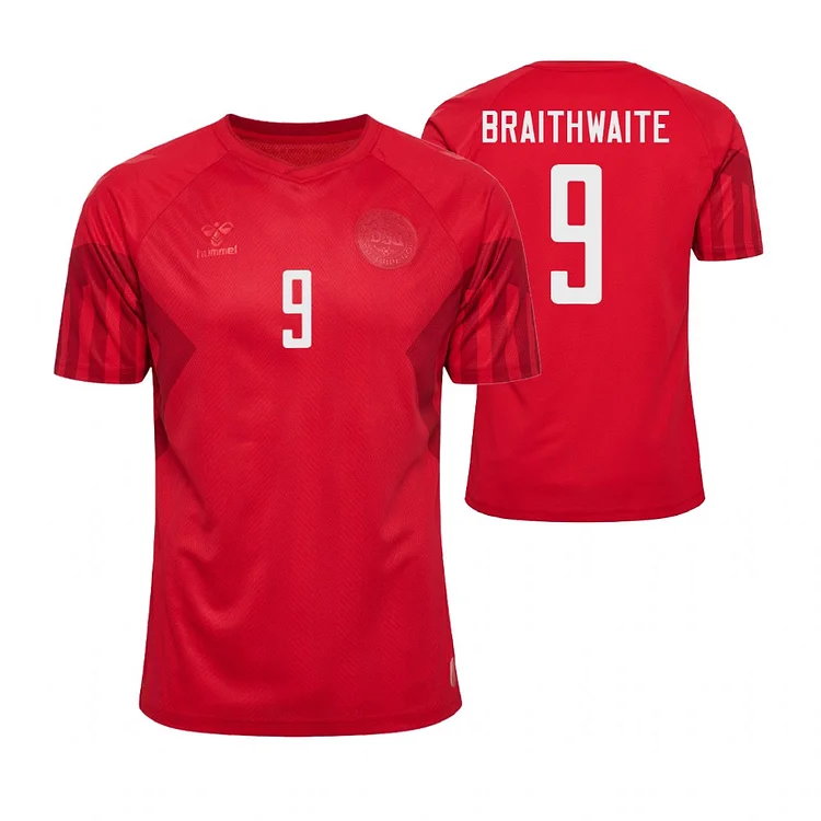Denmark Martin Braithwaite 9 Home Shirt Kit World Cup 2022