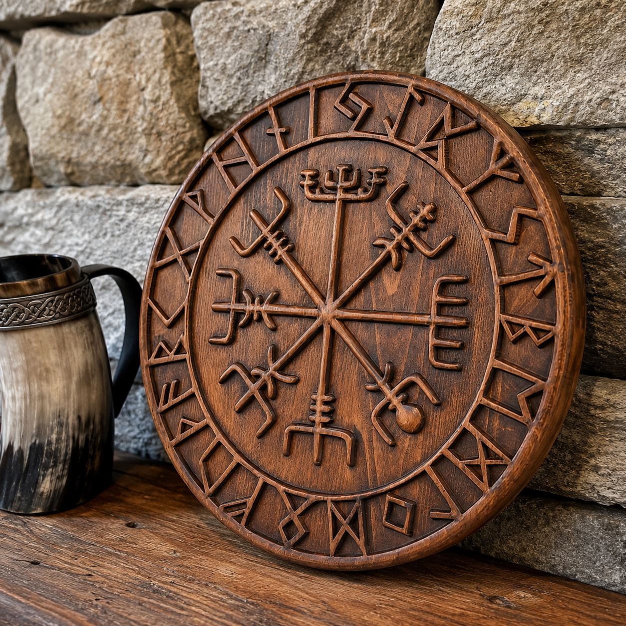 Scandinavian Viking Compass Wooden Wall Decoration