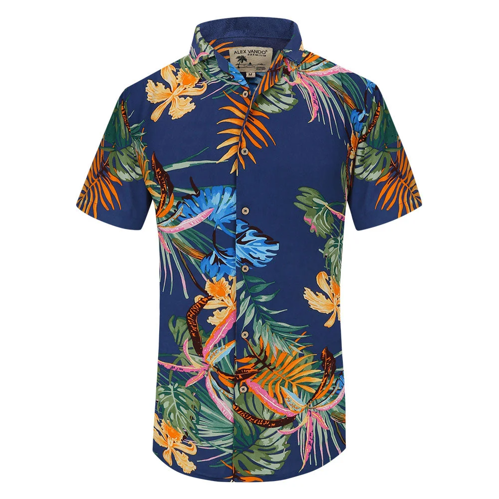 Hawaiian Casual Beach Shirt Navy Leaf
