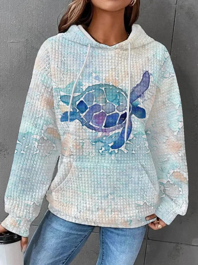 Women'S Sea Turtle Environmental Protection Casual Graphic Print Hoodie