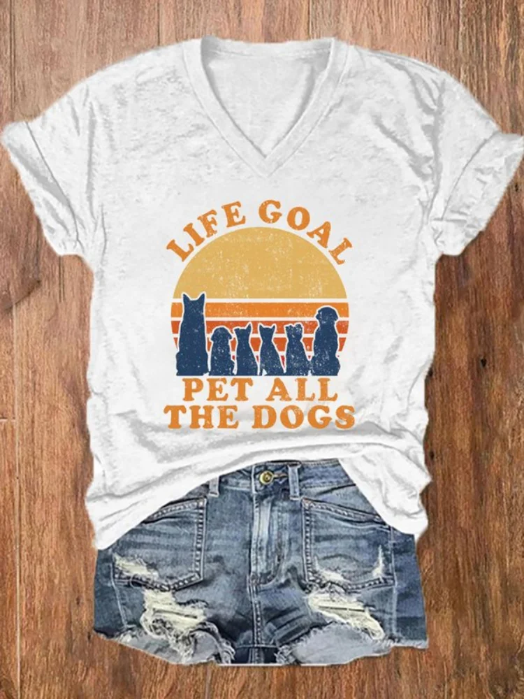 Vefave Life Goal Pet All The Dogs Print Casual T Shirt