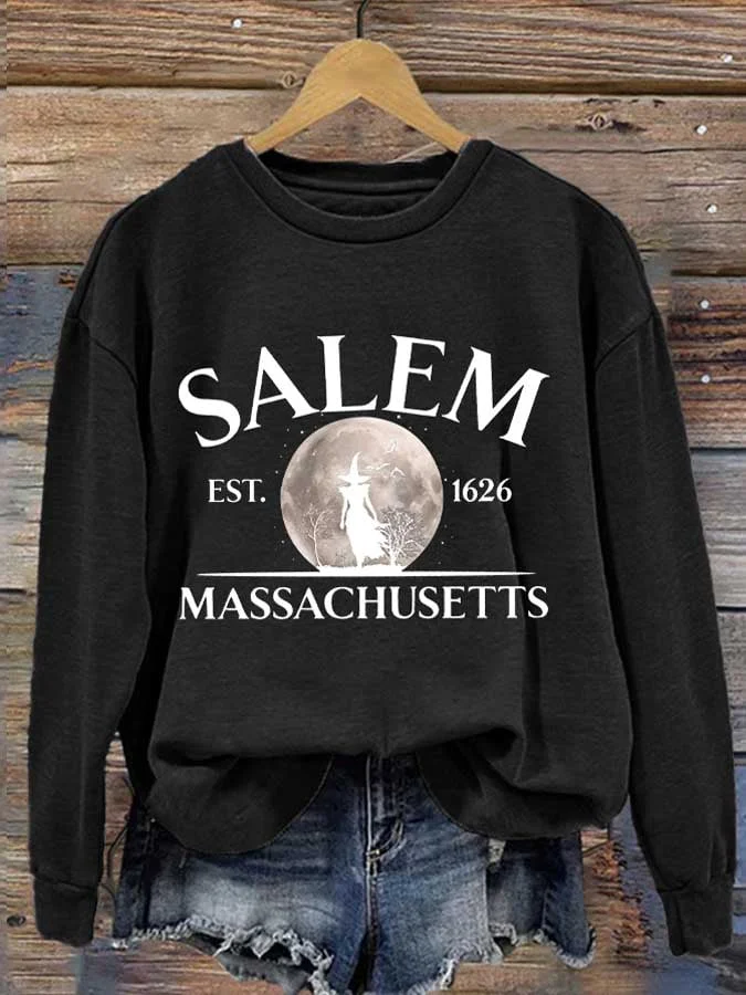 Women's Salam Massachusetts Print Round Neck Sweatshirt socialshop