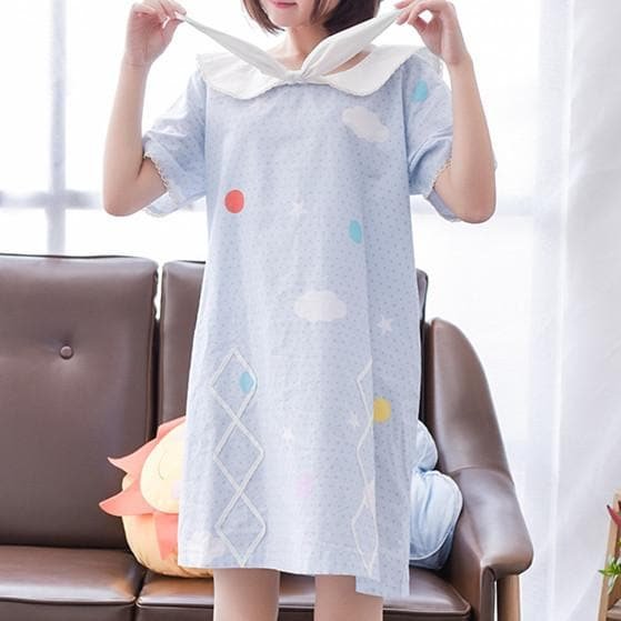 Blue Lovely Printed Short Sleeve Dress SP166758